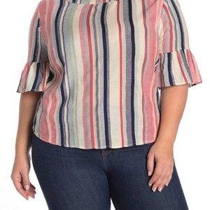 SUSINA Striped V-Neck Ruffled Top Size 3X